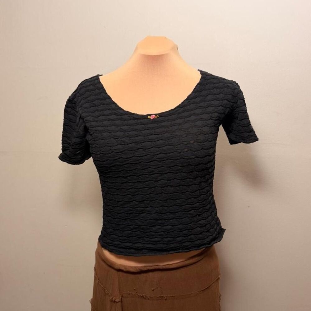 Vintage Retro Hi-Sun Black Textured Scoop Neck Tee Est. Size L-XL
